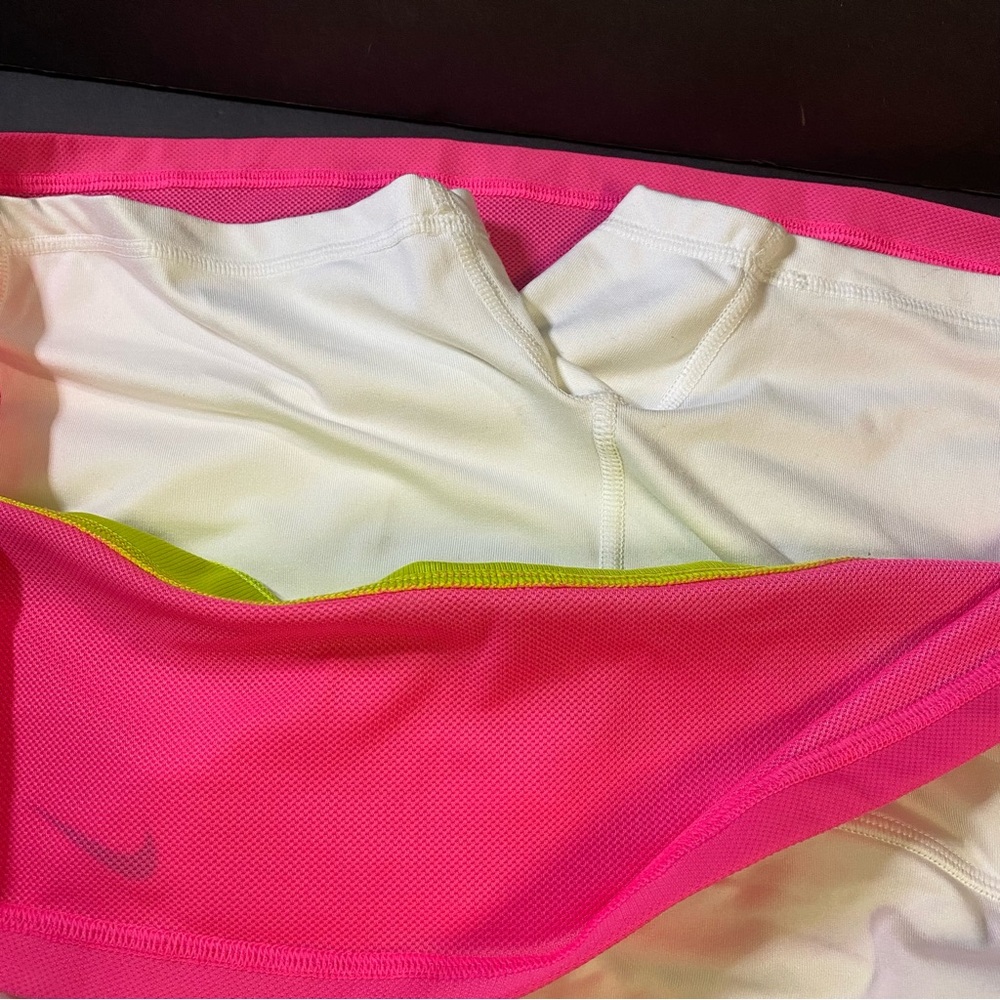Nike Women's Skirt in White, Neon Yellow, and Pink - Picture 3 of 9